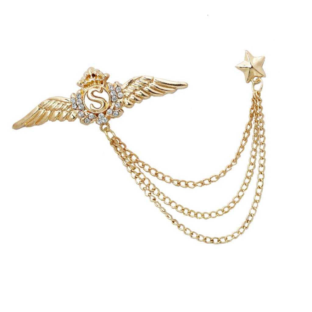 Electomania Unisex Star Lapel Pin Men Suit Corsage Collar Chain Brooch Stylish Wings Brooch Pin (Golden)