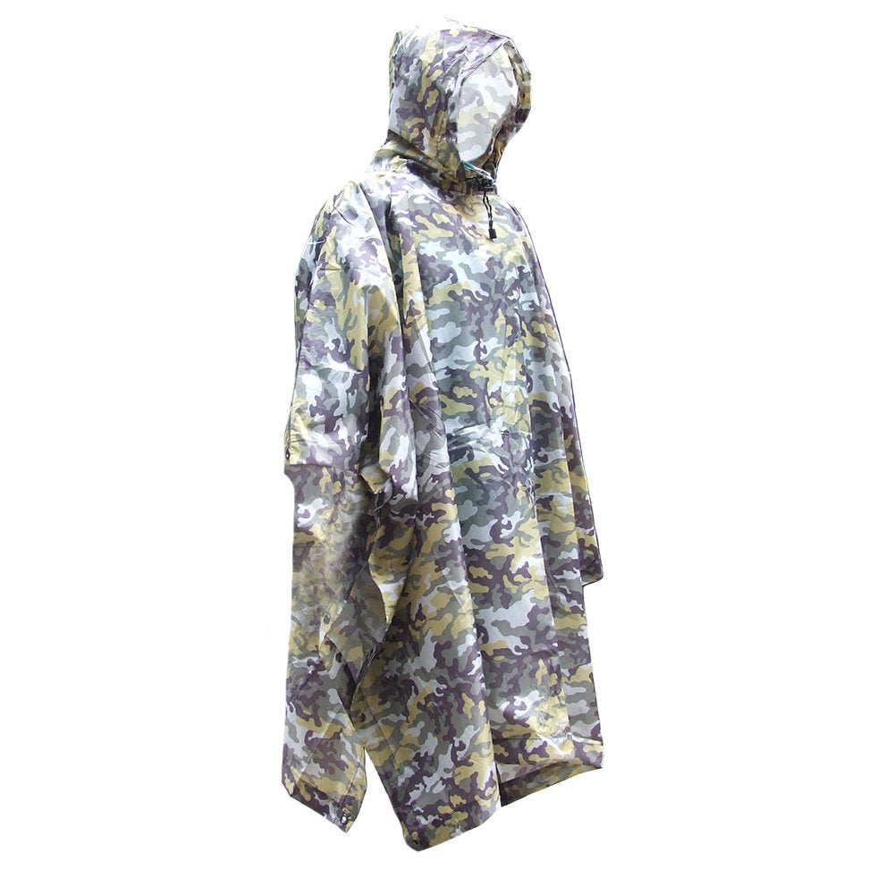 Electomania Camouflage Poncho Lightweight Ripstop Nylon Poncho with Adjustable Hood Outdoor Waterproof Raincoat for Hunting Hiking Climbing (Camouflage Yellow)