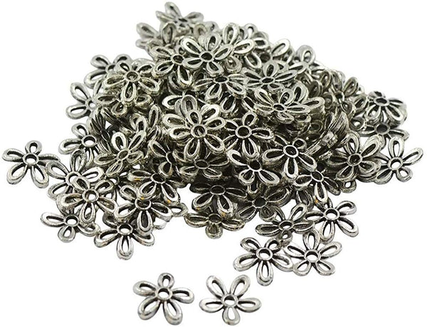 ELECTOMANIA Tibetan Silver Filigree Daisy Bead Cap Spacers Jewelry DIY Findings for Women -100 Pieces
