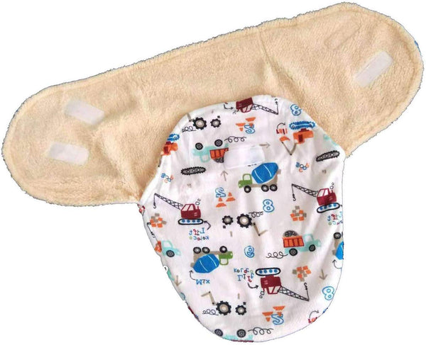 Electomania Double Thickening Baby Swaddle Wrap, Newborn Soft Short Plush Blanket Swaddling Sleeping Bag(Cream-Coloured)(Pattern Truck, Crane)
