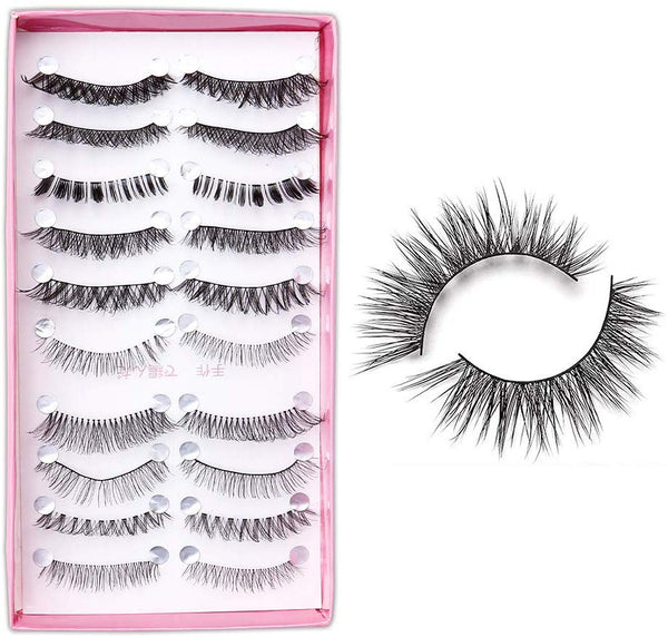 Electomania 10 Pairs Mixed Style Multipack False Eyelash 3D Soft Mink Eyelashes Wispy Long False Lashes Natural Eye Makeup Eye Lashes (Black)
