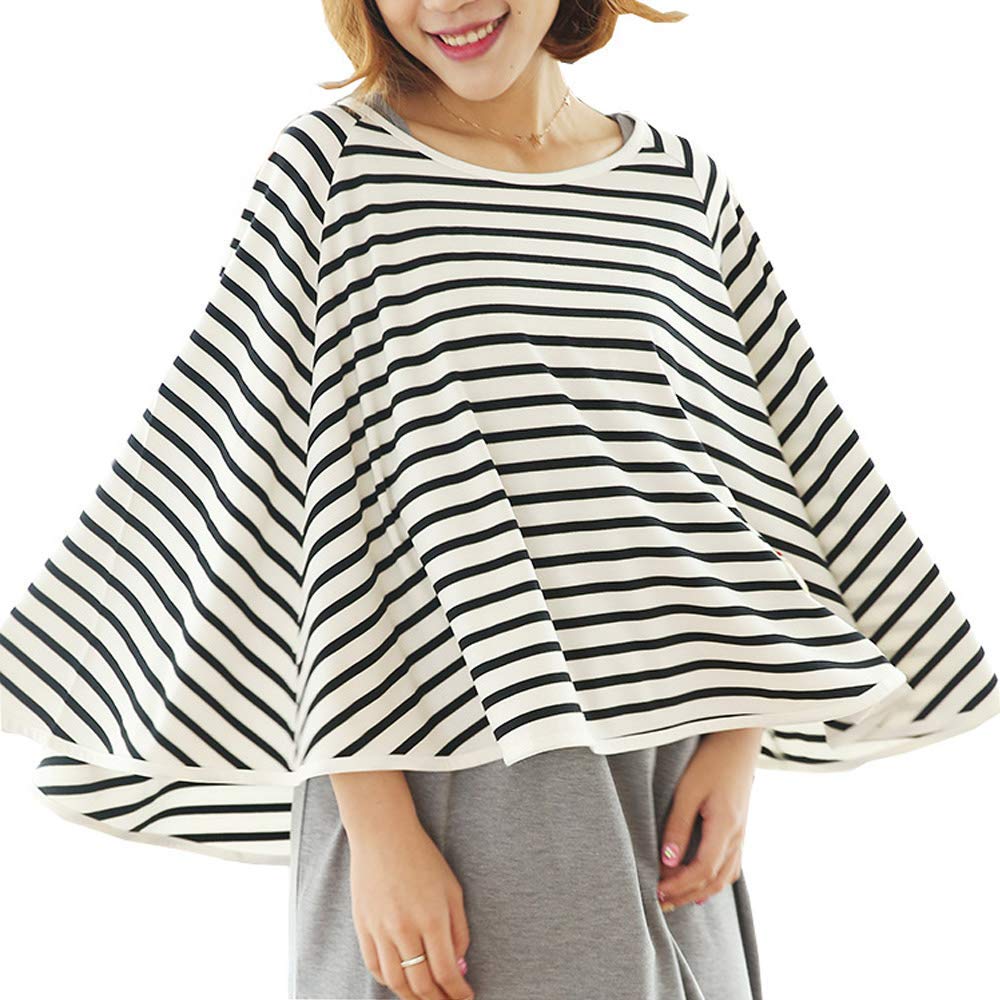 Electomania 360° Full Coverage Nursing Cover for Breastfeeding - Luxurious, Soft Breathable Cotton in Poncho Style (Black & White)