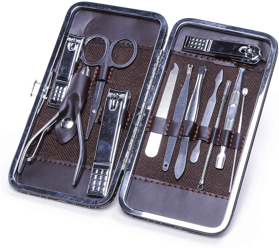 Electomania Manicure and Pedicure Tool Set Stainless Steel Manicure Pedicure Set Home Beauty Saloon Scissor Tweezers Knife Ear Pick Utility Nail (Silver) -12 in 1 set
