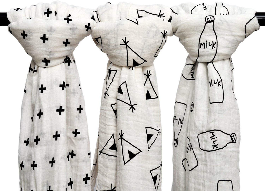 Electomania 3 Pack 0-3 Years Old of Baby Muslin Baby Swaddle Wrap Blankets, 43x43 inches Organic Cotton Muslin Receiving Blanket for Unisex Shower Gift（Random Pattern）