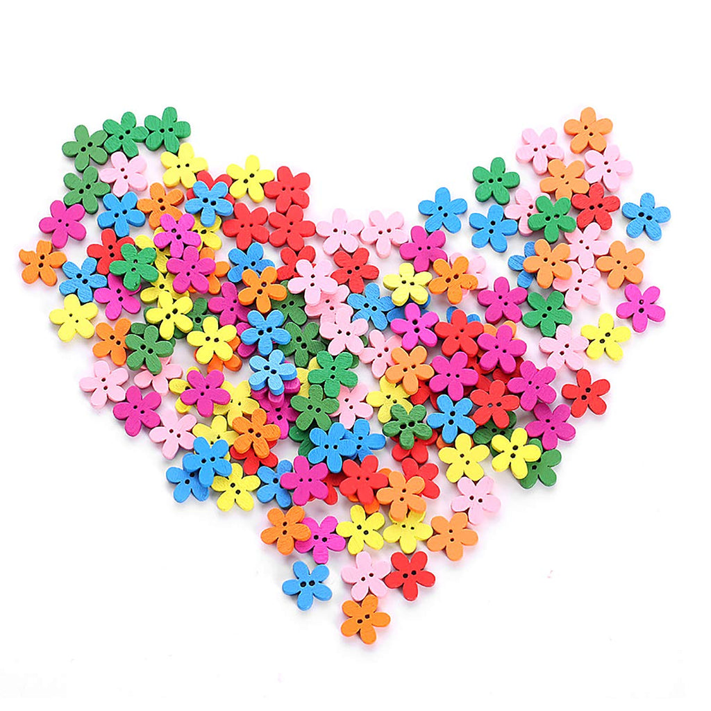 Electomania Colored Flower Wood Buttons for Sewing Scrapbooking 15mm 100 in 1 Set (Multicolor)