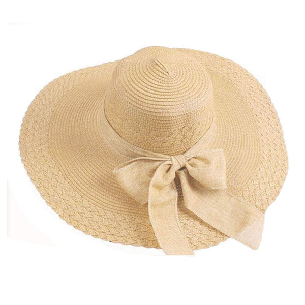 Electomania Straw Sun Hat Wide Large Brim Beach Floppy Oversize Fold Cap (Beige)