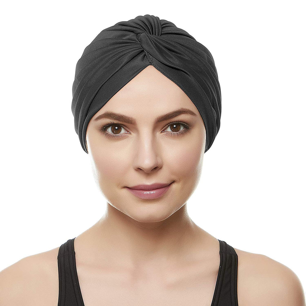 ELECTOMANIA Unisex Twist Pleated Head Wrap Turban Costume Chemo Hat - Free Size (Black)