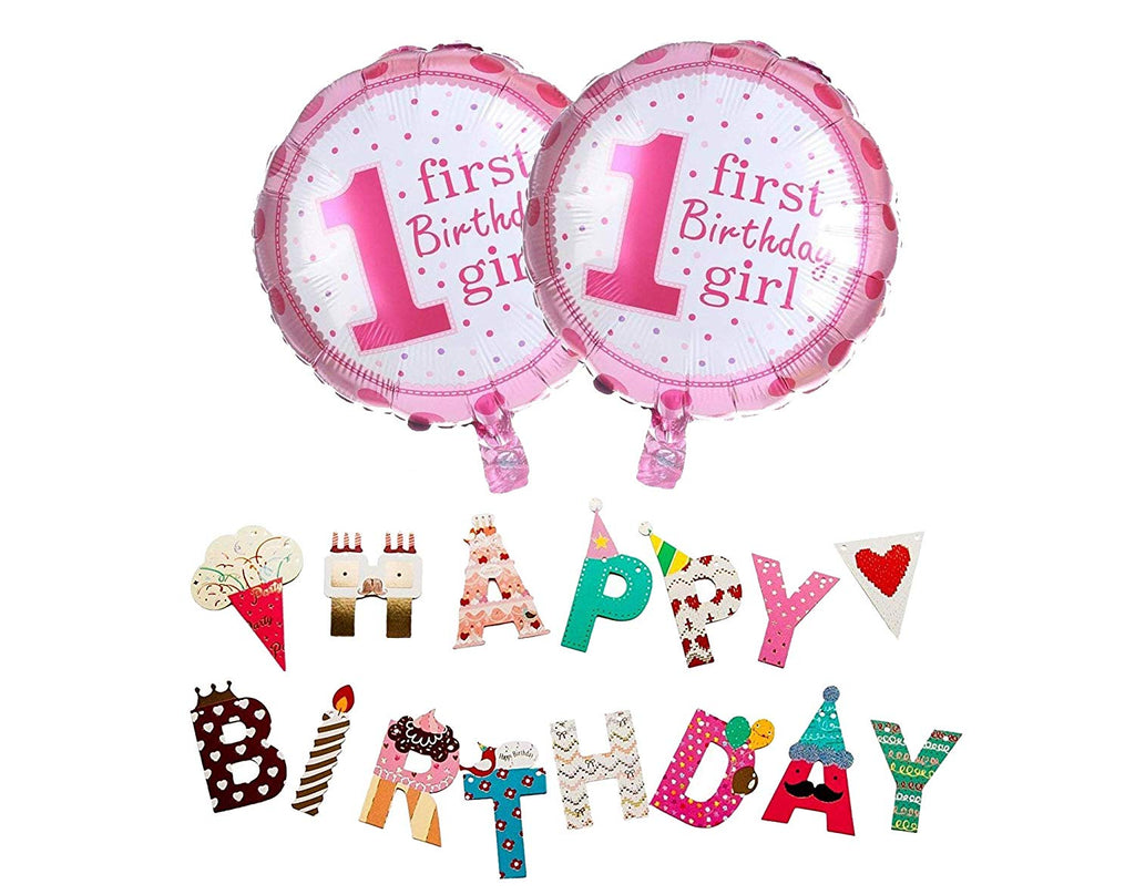 Electomania Birthday Girl Foil Balloon and Banner for Kids ( 3 in 1 ,Multicolor )