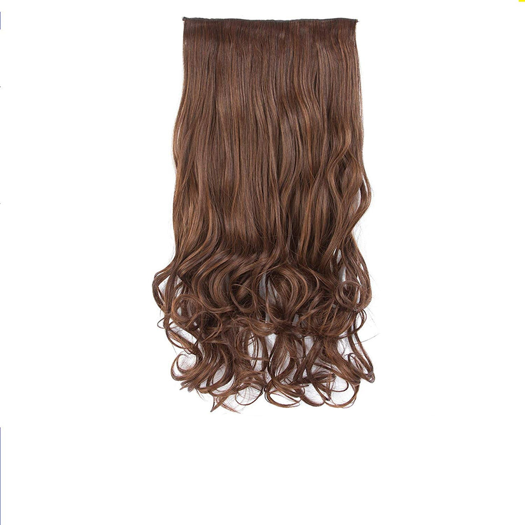 Electomania Full Head Curly Wavy Fibre Clips In On Synthetic Hair Extensions Hairpieces For Women ，Synthetic Hair Extensions for Wedding Use 60 x 25 CM -Dark Brown