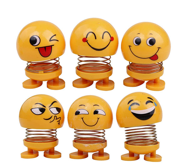 Electomania Car Cute Emoji Shaking Head Dolls Face Springs Dancing Toys for Shaking Car Instrument Decoration / 6 Pcs - Yellow