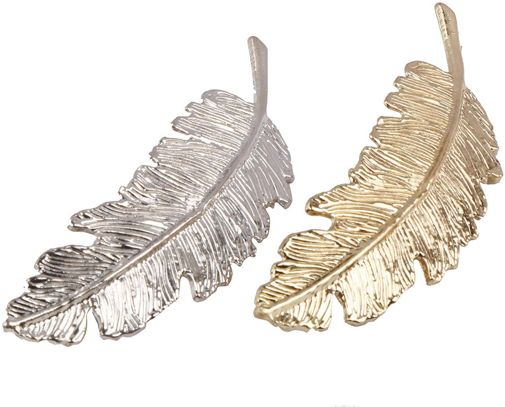 Electomania Gold/Silver Korean Style Leaf Feather Hairpin for Women, 2 Pieces