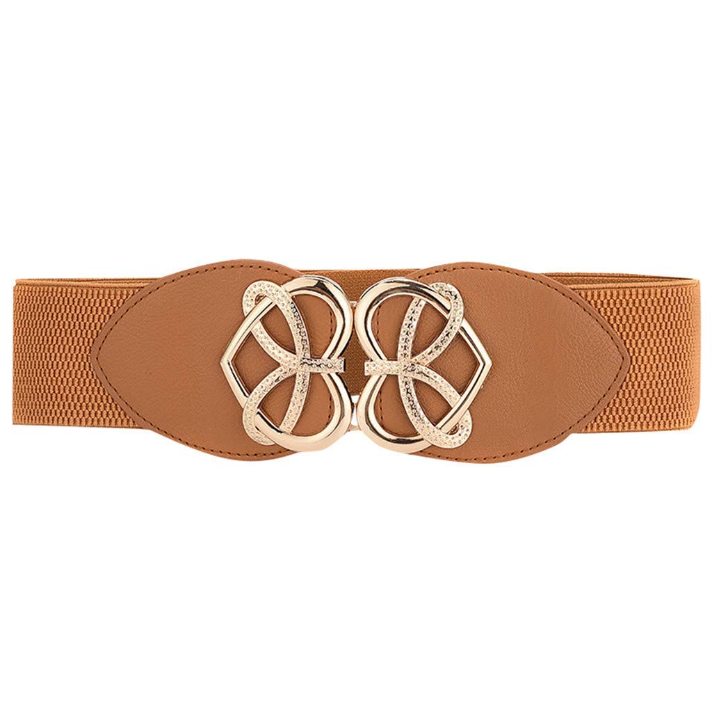 Electomania Ladies Women Stretch Elasticated Waist Belt Gold Buckle With Love Fashion Especially Designed for Women Suitable for Adults (Camel)