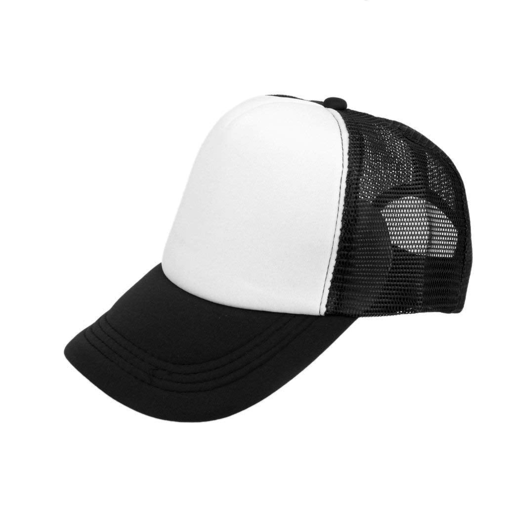 ELECTOMANIA® Trucker Baseball Sports Cap Fashionable Cotton Summer Sun Protection Stylish for Men Unisex Adjustable Cap -Free Size （Black and White）