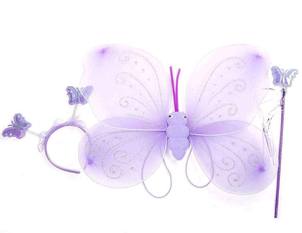 Electomania Butterfly Wings Costume for Baby Girl Angel for Birthday Party 3 in 1 Set (Purple)