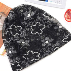 ELECTOMANIA® Women Summer Chemo Bandana Beanie Turban Head Wrap Band Lace Hat Cap Black