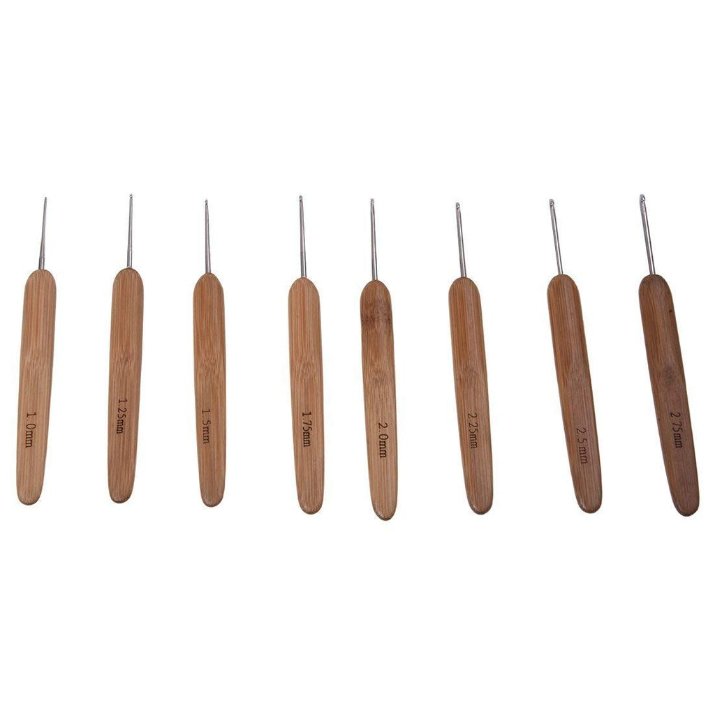 Electomania® 8 Sizes Bamboo Handle Steel Crochet Hooks 1.0-2.75mm (Bamboo Color)