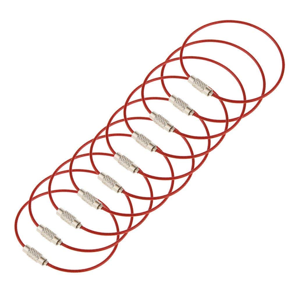 Electomania® 10x Stainless Steel Aircraft Cable Wire Key Chain Car 15cm (red)