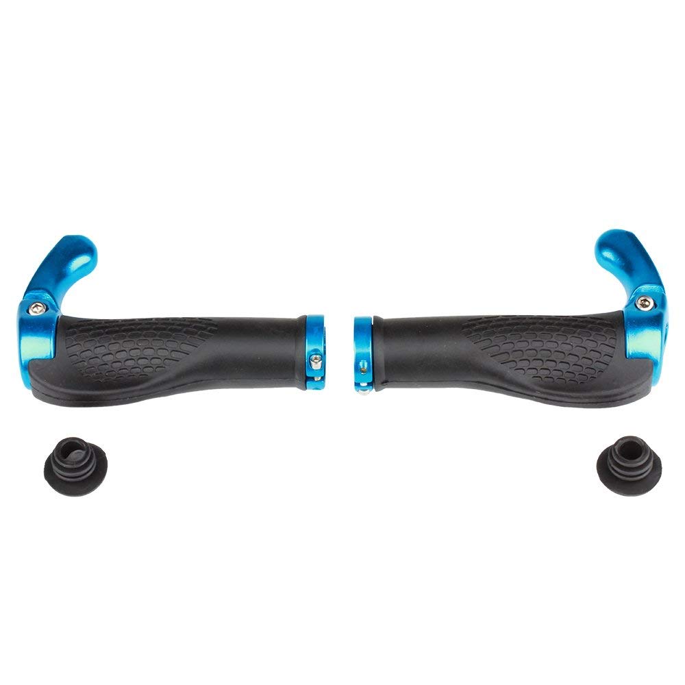 Electomania 1 Pair Unisex Bicycle Handlebar Grips Riding Cycling Lock-On Handle Bar Ends Ergonomic Rubber for Mountain Road MTB Bike Accessories with End Plugs （Blue and Black）
