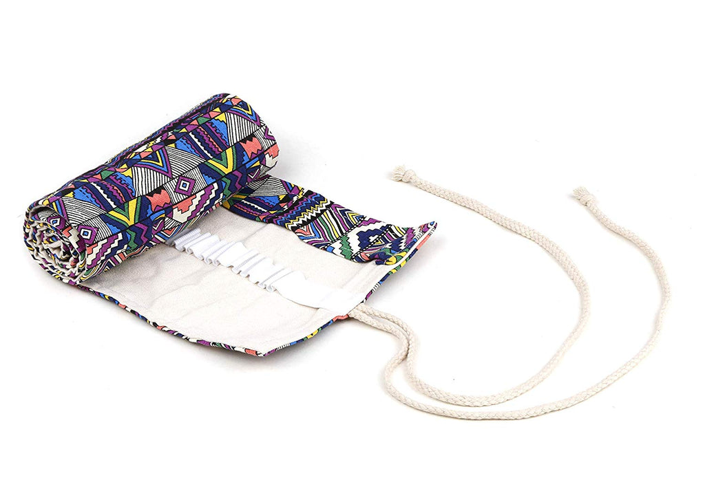 Electomania 72 Holes Ethnic Canvas Wrap Roll Up Pencil and Pen Bag Holder (Multicolour)