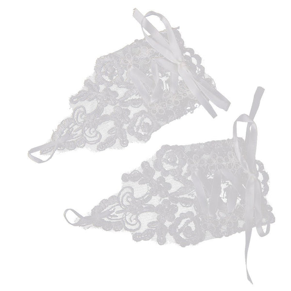 Electomania Women's Wedding Gloves Fingerless Bridal Lace Gloves Appliques Rhinestone Wrist Gloves (White)