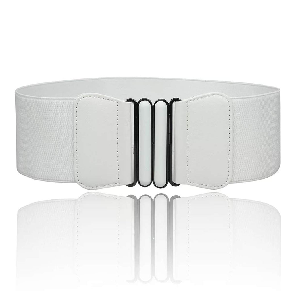 Electomania Womens Ladies PU Leather Wide Embellished Elastic Buckle Waist Belt （White）