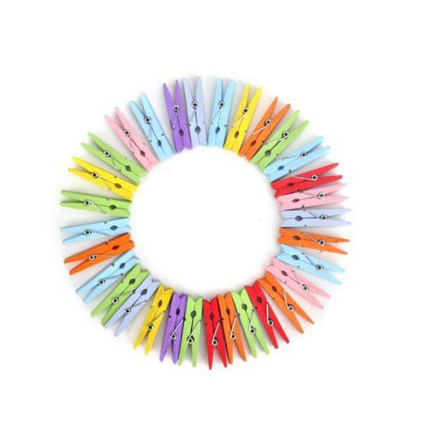 ELECTOMANIA Mixed Color Mini Wooden Clothes Photo Paper Peg Clothespin Craft Clips-50 Pieces