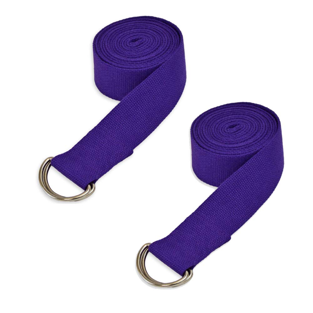 Electomania 1 Pair Durable Polyester Cotton Yoga Exercise Adjustable Straps 250CM with Durable D-Ring for Stretching General Fitness Flexibility and Physical Therapy (Purple)
