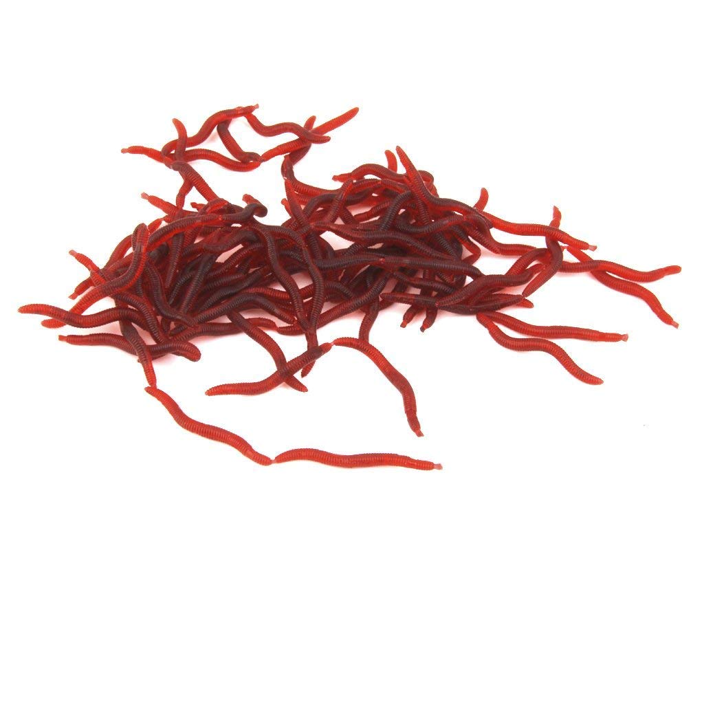 Electomania® 100Pcs Simulation Earthworm Red Worms Artificial Fishing Lure Tackle Soft Bait Lifelike Fishy Smell Lures