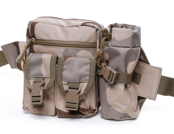 Electomania® Nylon Camo Waist Pack Bag Fanny Packs Waterproof Hip Belt Bag Pouch for Hiking Climbing Outdoor Bumbag (Color Sand camo)